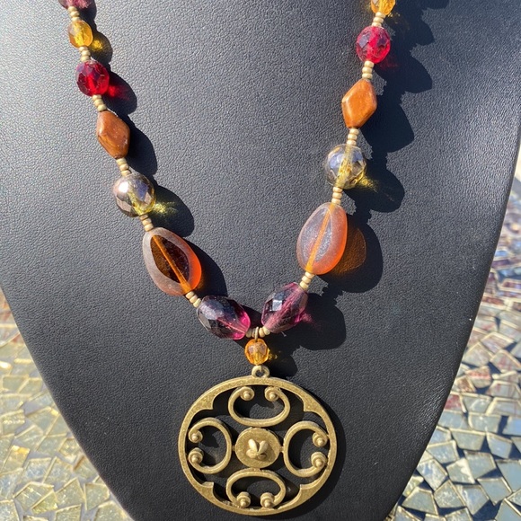 Women Lady Retro Vintage Bohemian Statement Beaded Chain Pendent Collar Necklace - Picture 3 of 5